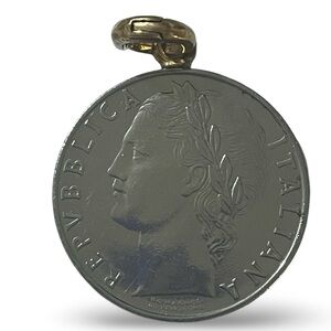 Vintage Italian Lira Coin Silver Tone Pendant/Charm  Lirm Sterling Silver Bale